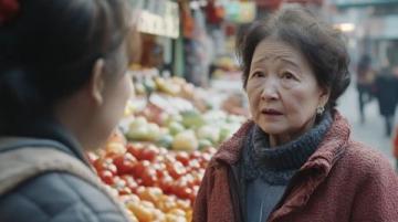 小杨阿姨带着孩子们去菜市场。