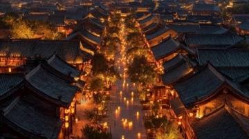 天津古文化街夜景：再现千里江山图之美