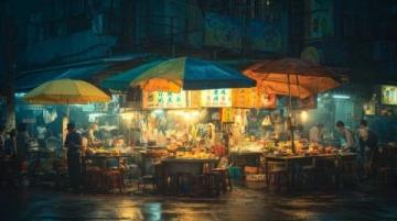 长春桂林胡同美食街夜色中热闹非凡