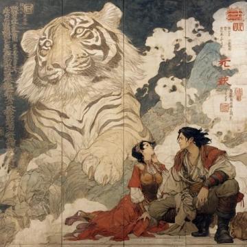 清朝姚墅乡民在山上突遇老虎,虎一个剑步扑倒了他,利爪抓伤脸颊血流不止