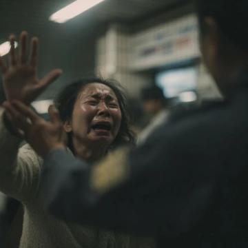 进电梯前的她感动得热泪盈眶
