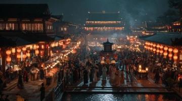 天津古文化街夜景：再现千里江山图之美