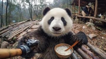 全球唯一圈养棕熊猫七仔享胡萝卜美食
