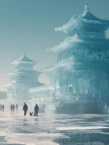 春雪装点下的景州塔广场