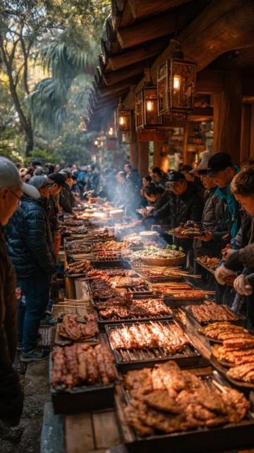 淄博颜神美食街在雪后依旧热闹