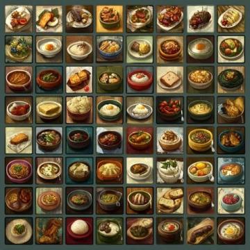 帮我生成一张图片以下是各种美食的做法分类及示例,涵盖中餐、西餐、甜点等不同类别