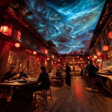 夜幕低垂,龙祥美食街渐渐披上了它独有的璀璨外衣,霓虹灯交织成一幅幅绚丽的画卷