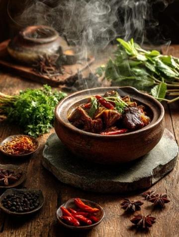 西峰下庄羊肉那可是一绝,清晨羊肉馆子就开始忙碌,大铁锅里羊肉汤翻滚