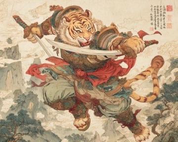 清朝姚墅乡民在山上突遇老虎,虎一个剑步扑倒了他,利爪抓伤脸颊血流不止