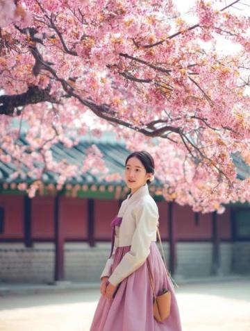 春风吹拂,杏花烂漫绽放